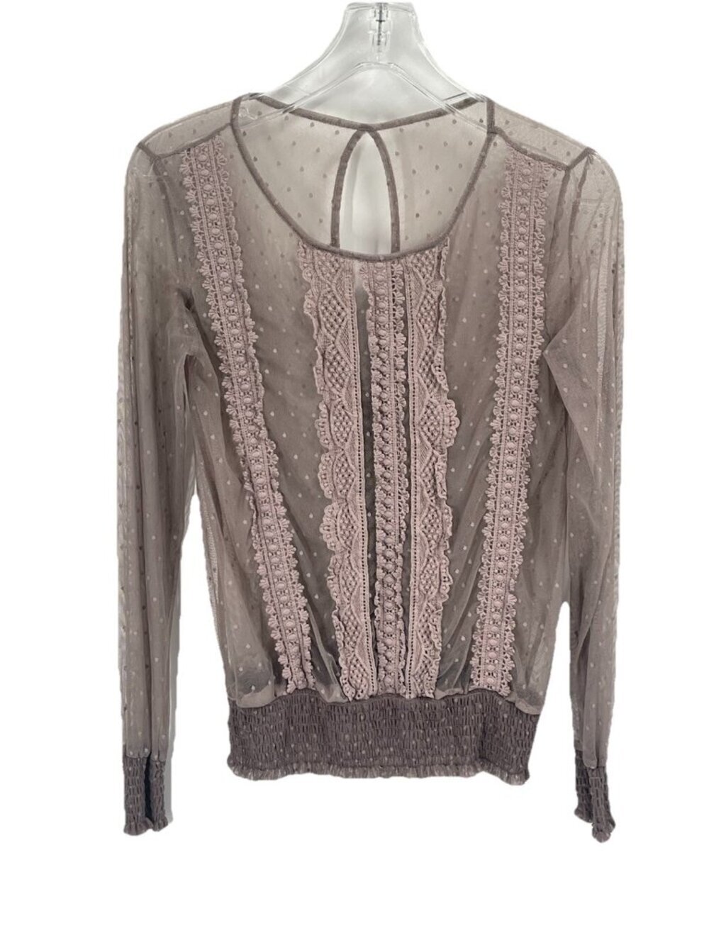 Sheer Brown Embroirdered Lace Long Sleeve Blouse XS Ethereal Feminine Romantic